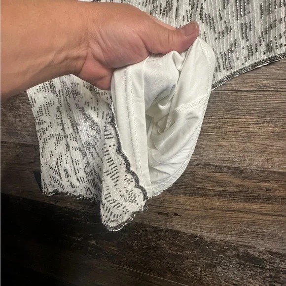 Lulu's Silver Beaded White Romper Jumpsuit with Open Back - Picture 4 of 9